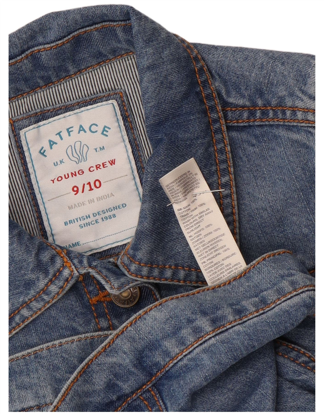 Jaqueta jeans feminina Fat Face 9-10 anos algodão azul