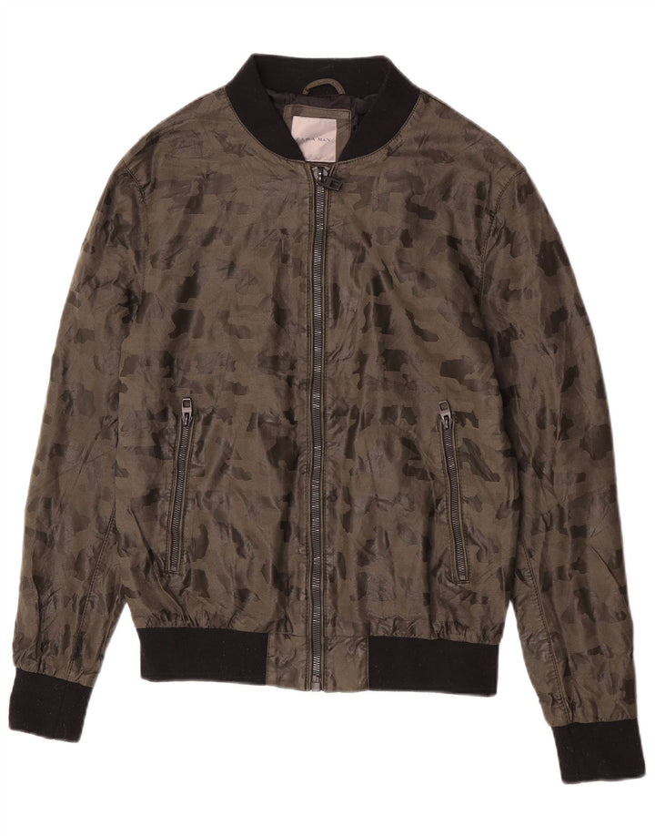 Jaqueta bomber masculina Zara de couro sintético Reino Unido 38 camuflagem cáqui média
