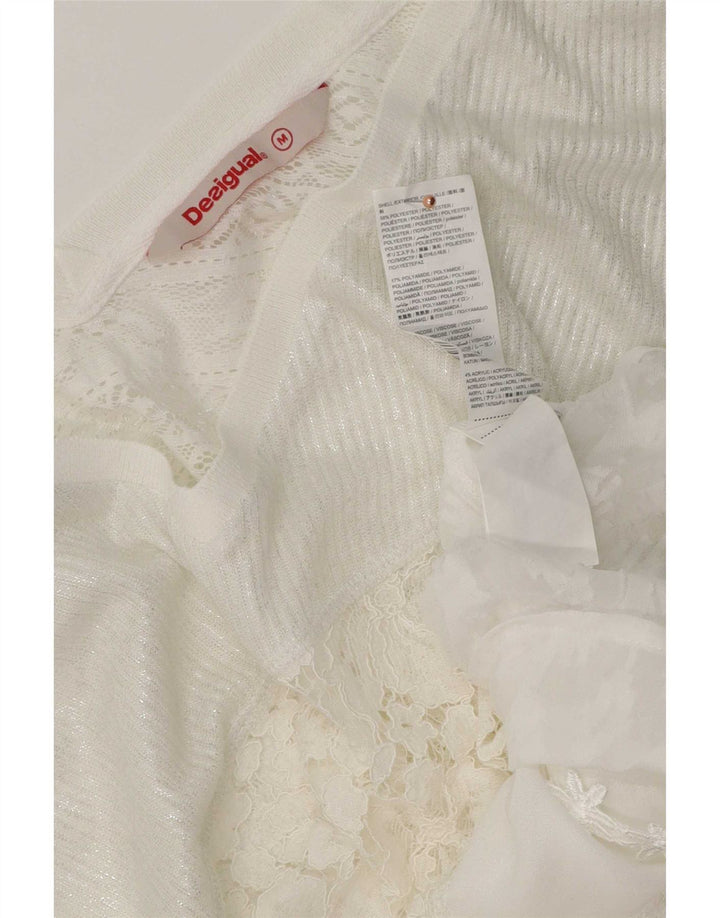 Blusa feminina de manga comprida Desigual Top UK 14 médio branco floral poliéster