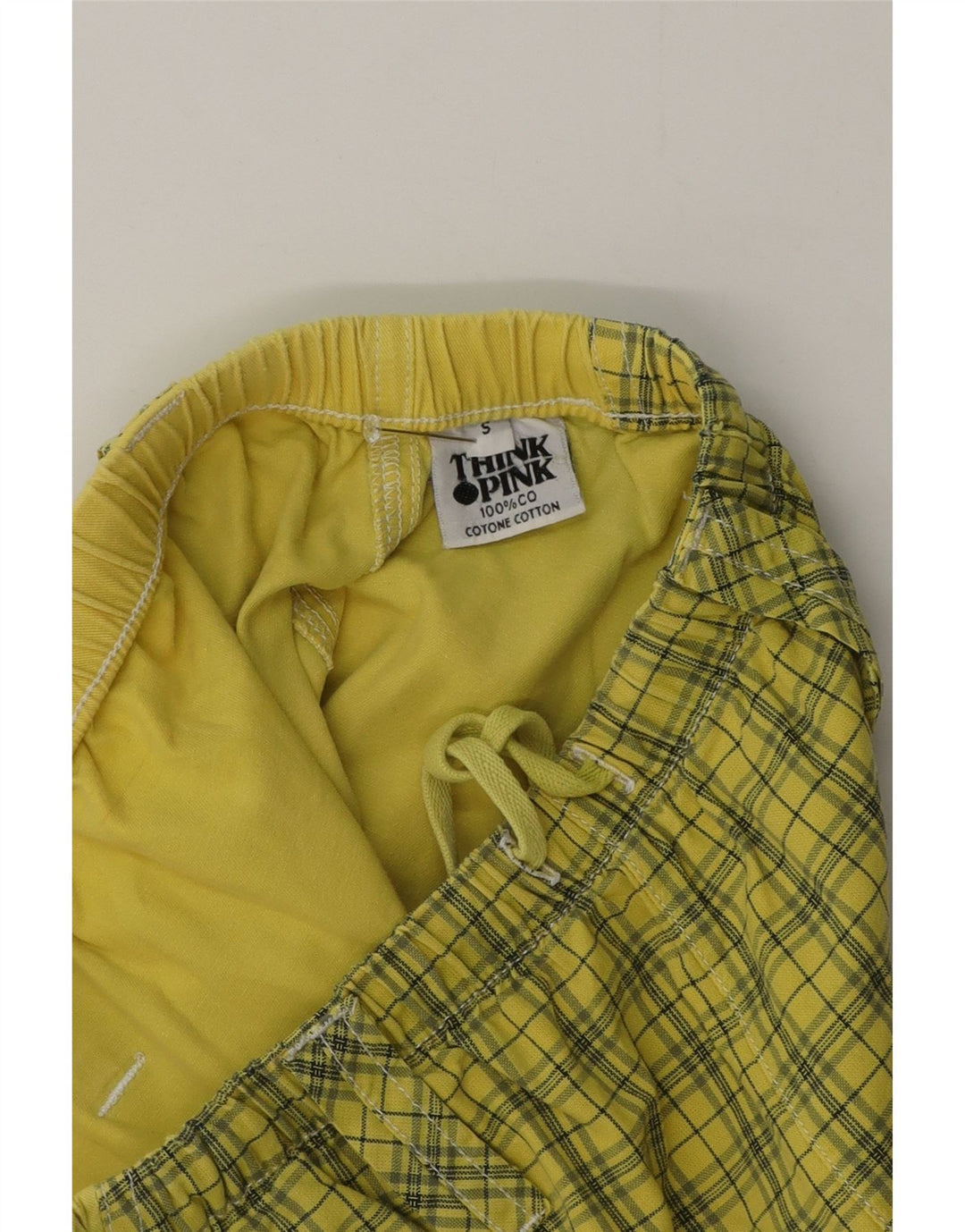 Think Pink Mens Chino Shorts Pequeno W29 Algodão Xadrez Amarelo