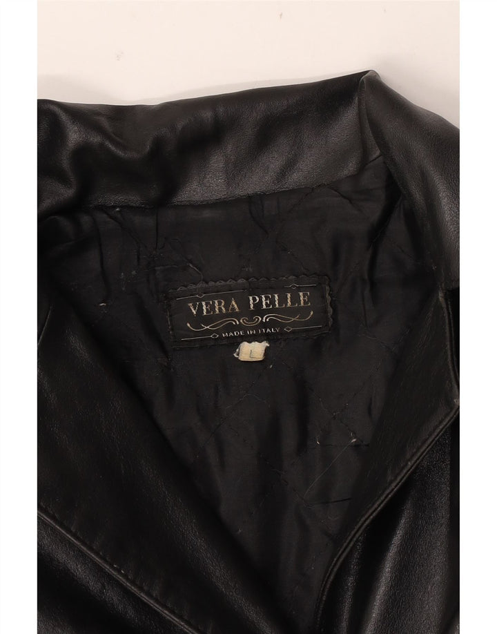 Casaco de couro feminino VINTAGE Reino Unido 16 grande couro preto