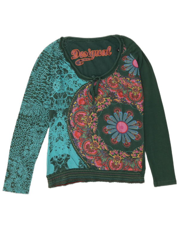Top gráfico feminino Desigual manga comprida UK 14 verde médio floral