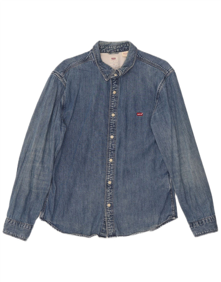 Camisa jeans masculina Levi's Slim UK 40 grande algodão azul