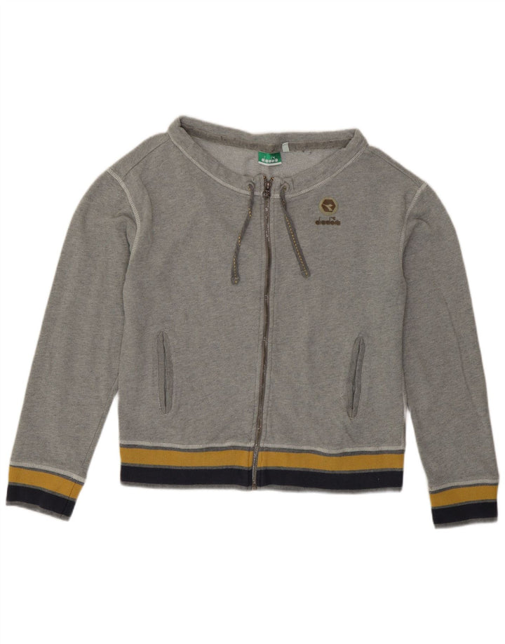 Diadora Womens Crop Tracksuit Top Jacket UK 14 Medium Grey Colourblock
