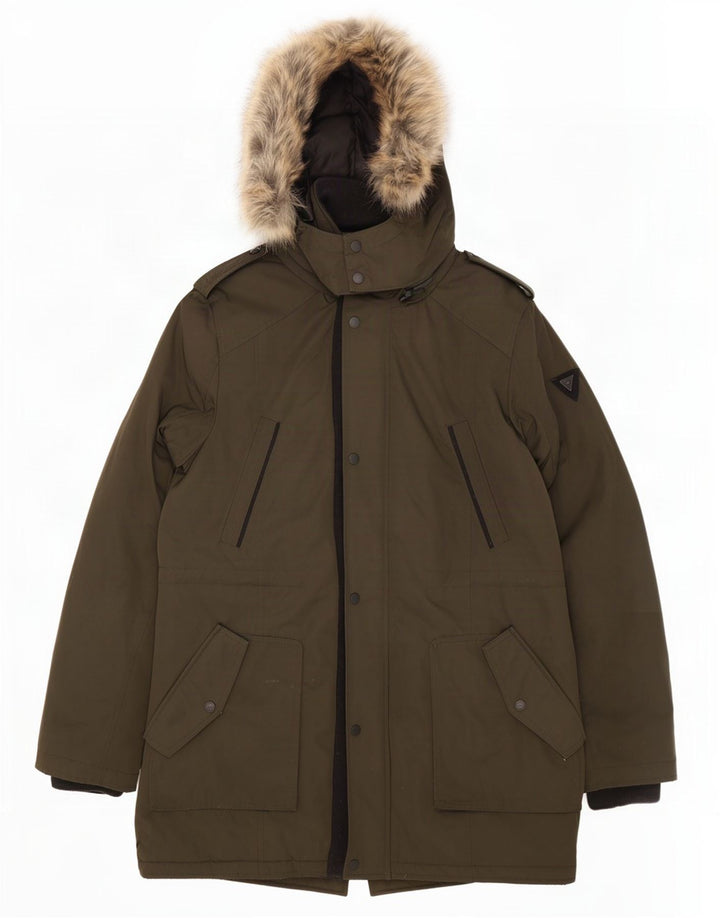 Jaqueta Parka com capuz militar masculina Guess Reino Unido 40 poliéster cáqui grande