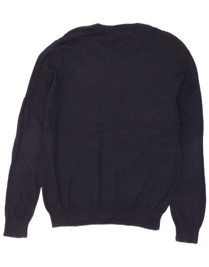 Suéter masculino Marks & Spencer com gola redonda, algodão azul marinho médio