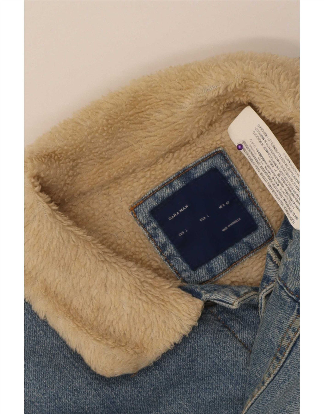 Jaqueta jeans Zara masculina Sherpa UK 40 grande algodão azul