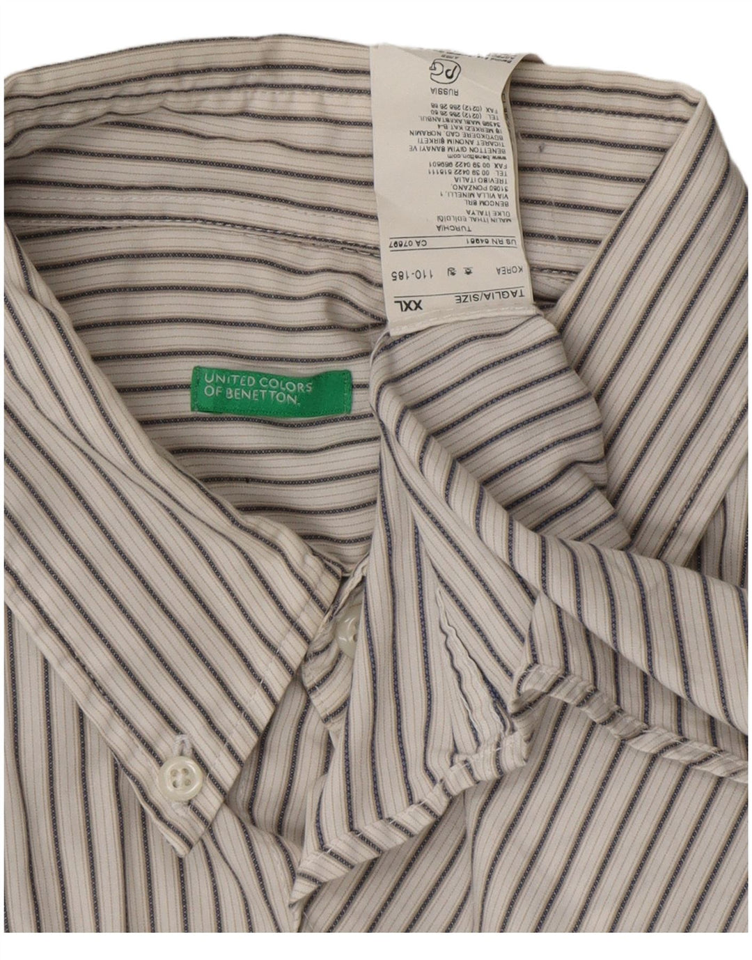 BENETTON Mens Shirt 2XL White Striped Cotton