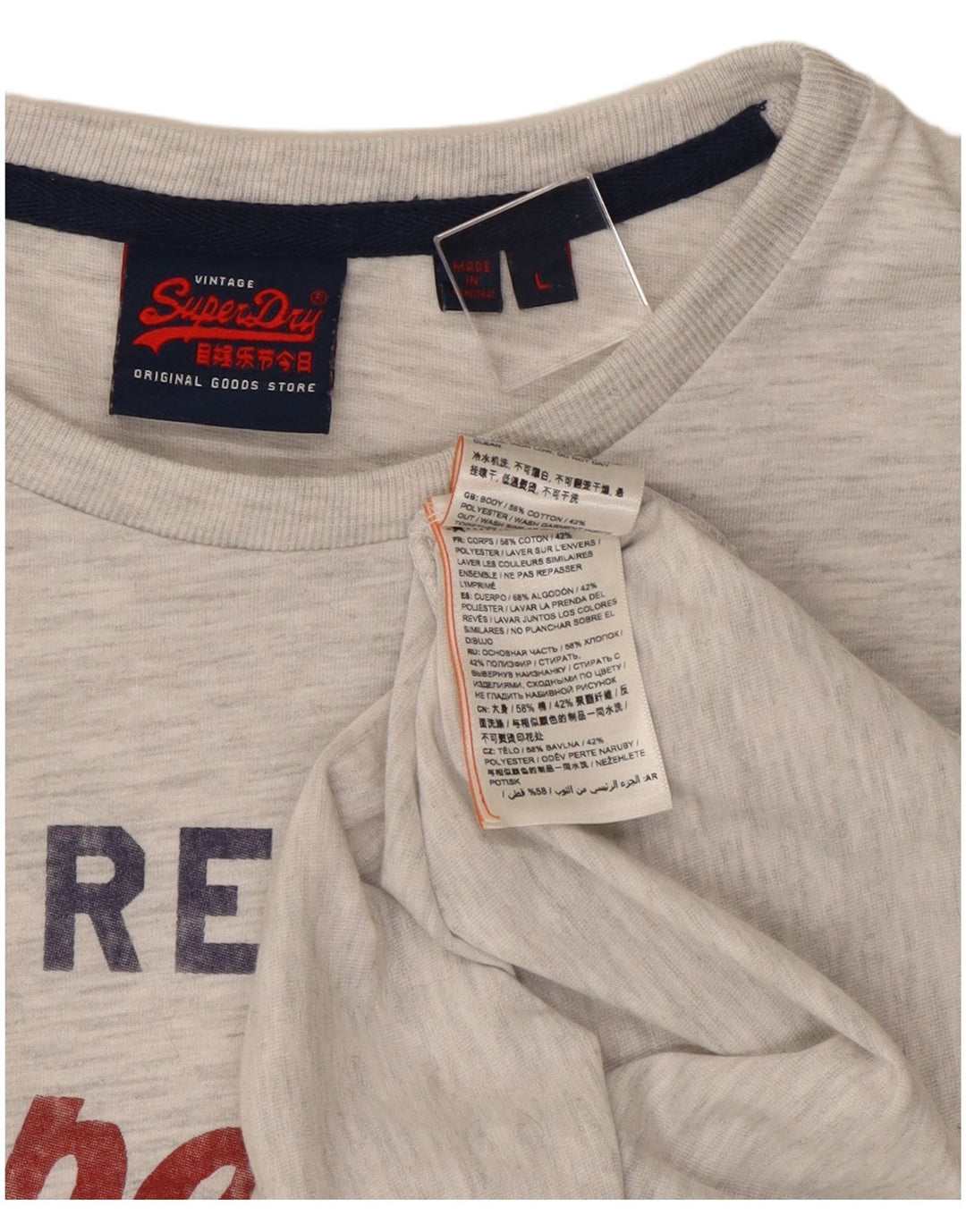 Top gráfico masculino Superdry manga comprida grande algodão manchado cinza