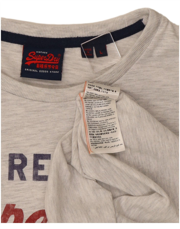 Top gráfico masculino Superdry manga comprida grande algodão manchado cinza