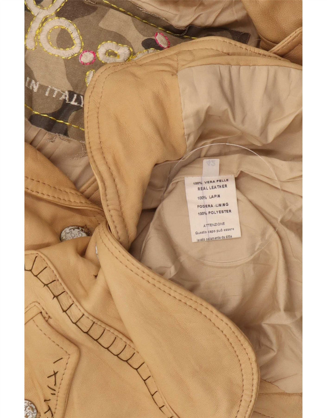 Jaqueta blazer feminina vintage de couro com 2 botões IT 42 bege médio