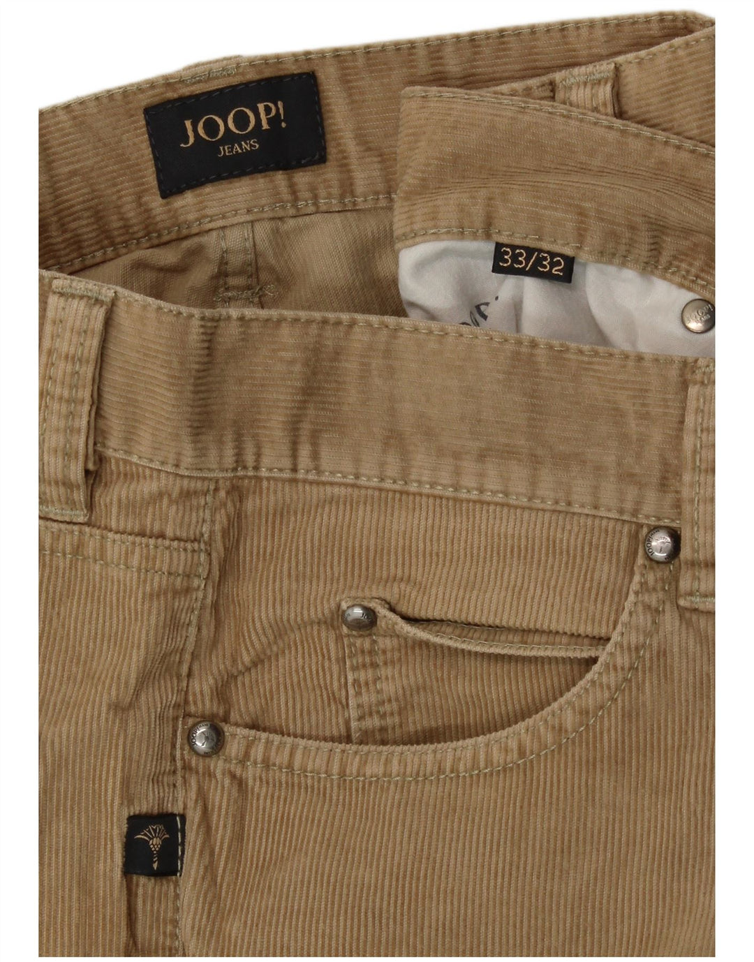 Calça masculina Joop reta de veludo cotelê W33 L32 bege