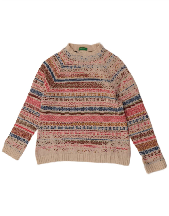Suéter feminino Benetton com gola tartaruga Reino Unido 14 médio multicolorido