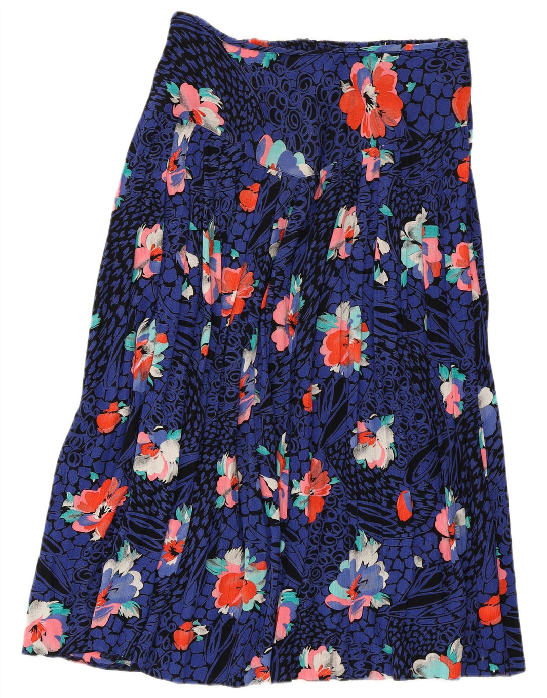 Saia midi feminina LIBRA Reino Unido 14 médio W30 azul floral viscose