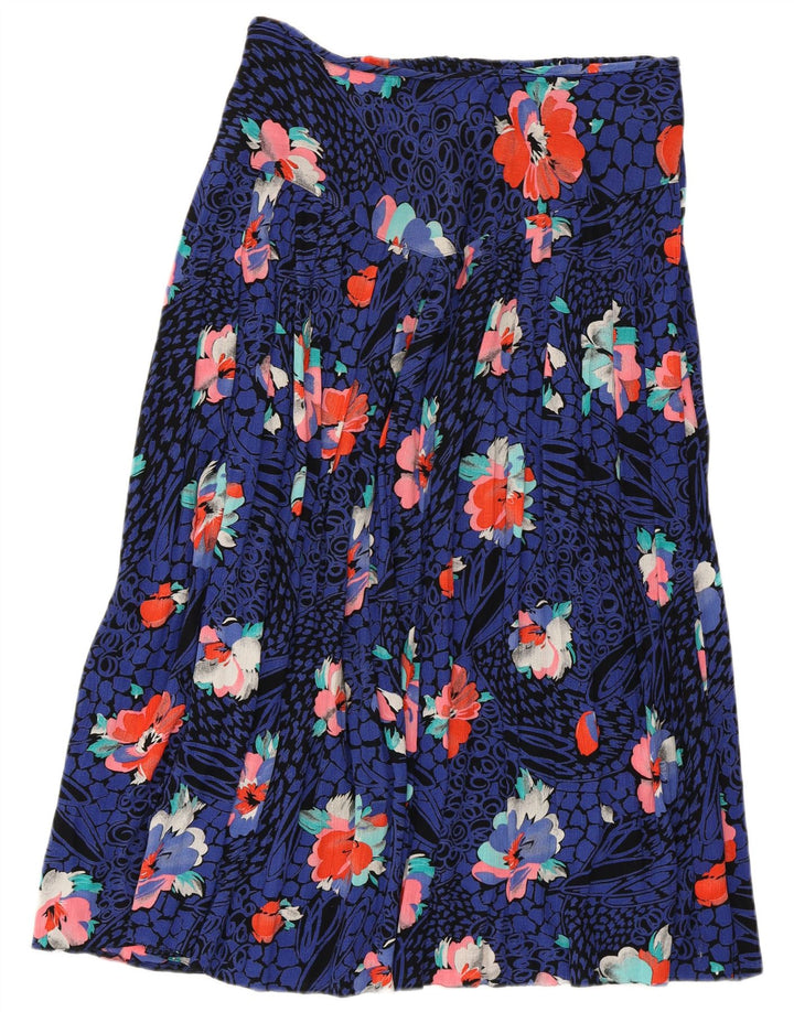 Saia midi feminina LIBRA Reino Unido 14 médio W30 azul floral viscose