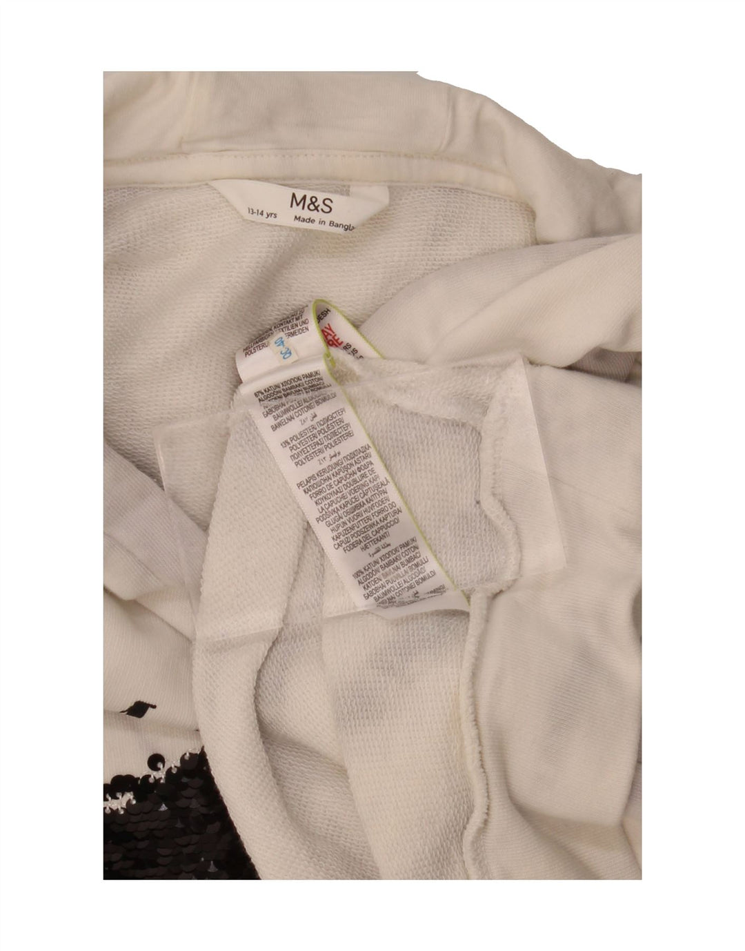 MARKS & SPENCER Boys Graphic Hoodie Jumper 13-14 Years Off White Tie Dye Vintage Marks & Spencer and Second-Hand Marks & Spencer from Messina Hembry 