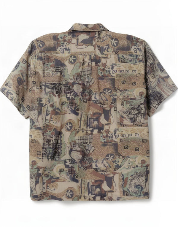 Camisa masculina vintage de manga curta grande multicolorida