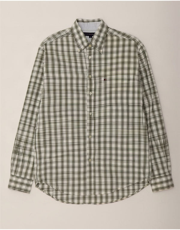 Tommy Hilfiger Mens Shirt Large Green Check Cotton