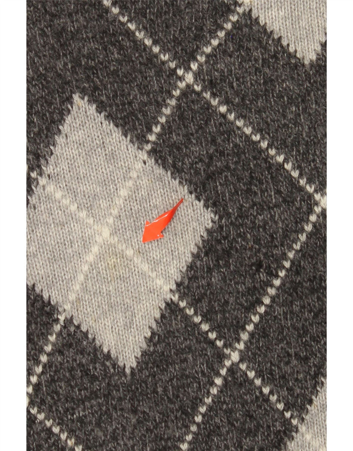 Suéter masculino BENETTON com decote em V grande cinza Argyle/lã diamante