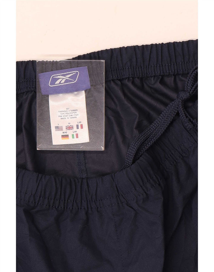Calça de treino feminina Reebok UK 14 grande poliéster azul marinho