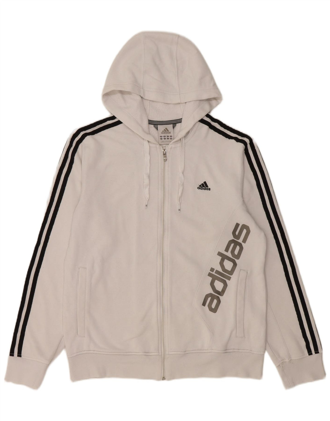 Suéter masculino Adidas com capuz e zíper gráfico médio algodão branco
