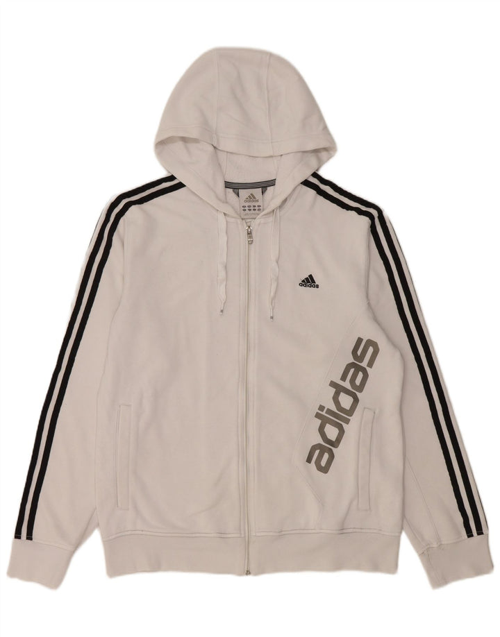 Suéter masculino Adidas com capuz e zíper gráfico médio algodão branco