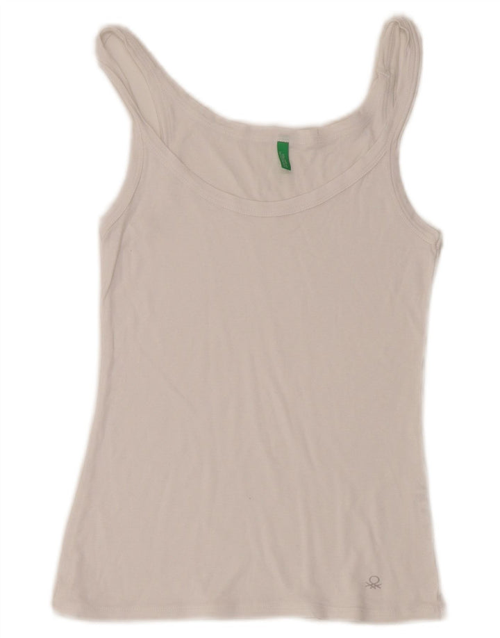Benetton Womens Cami Top UK 10 Pequeno Algodão Branco