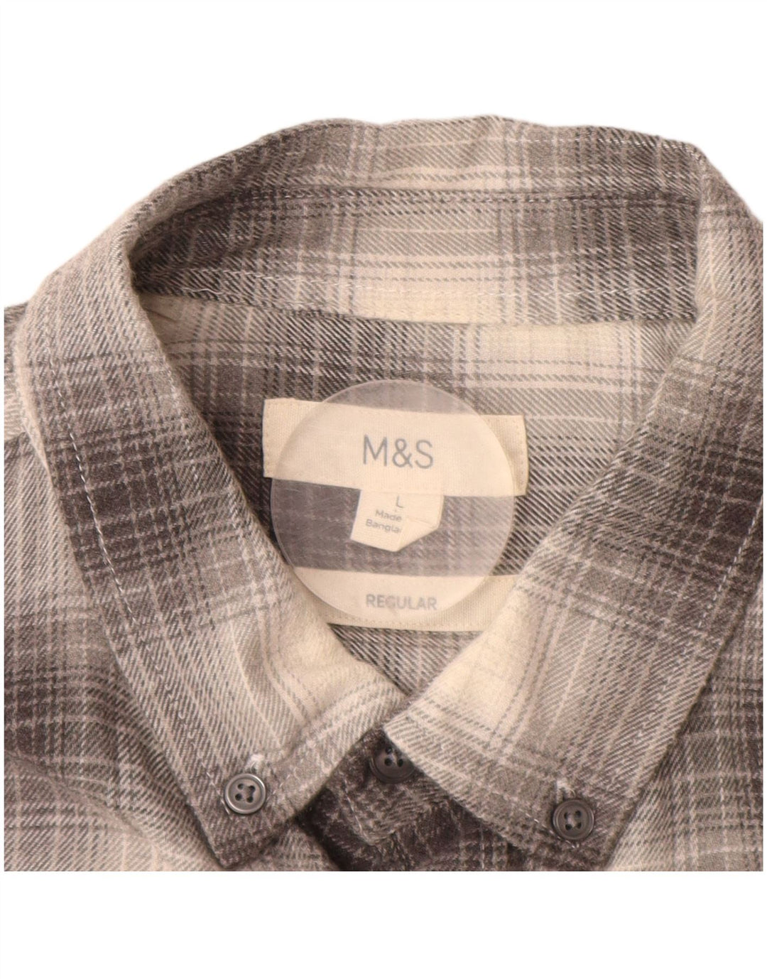 Camisa masculina de flanela de ajuste regular MARKS & SPENCER grande algodão xadrez cinza