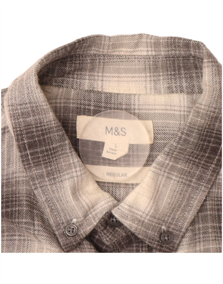 Camisa masculina de flanela de ajuste regular MARKS & SPENCER grande algodão xadrez cinza