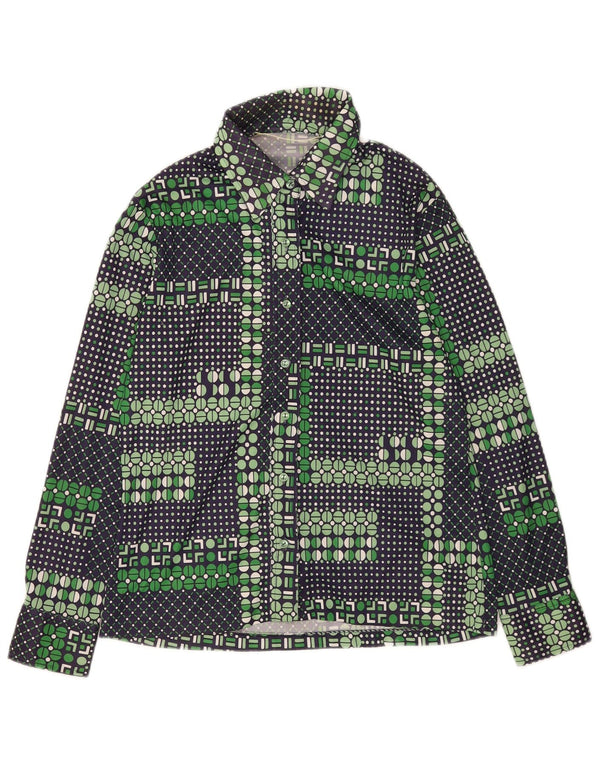 Camisa feminina vintage UK 14 verde médio geométrica