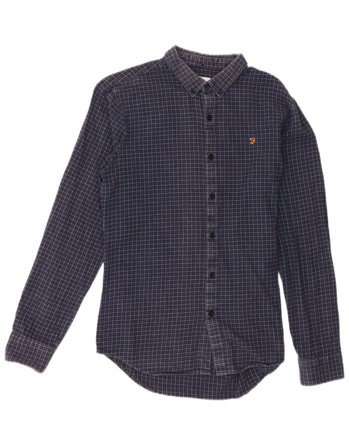Camisa masculina de flanela Farah de algodão xadrez azul marinho médio