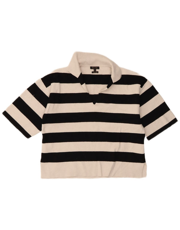 Camisa polo feminina Massimo Dutti Crop Oversized UK 10 pequena listrada branca