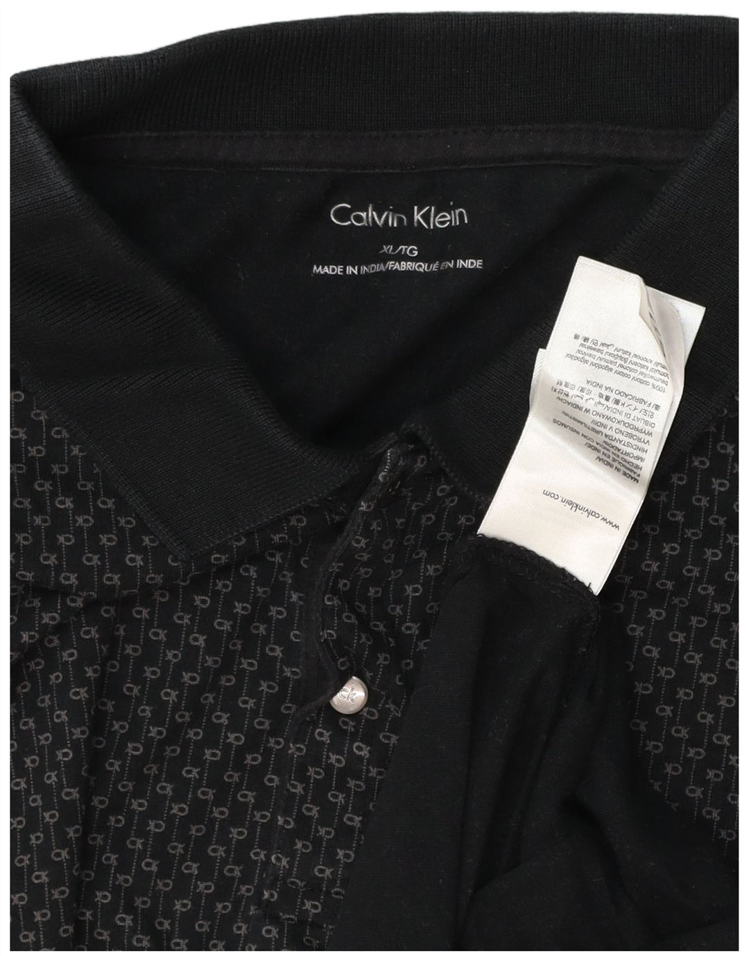 CALVIN KLEIN Camisa polo masculina gráfica XL algodão preto