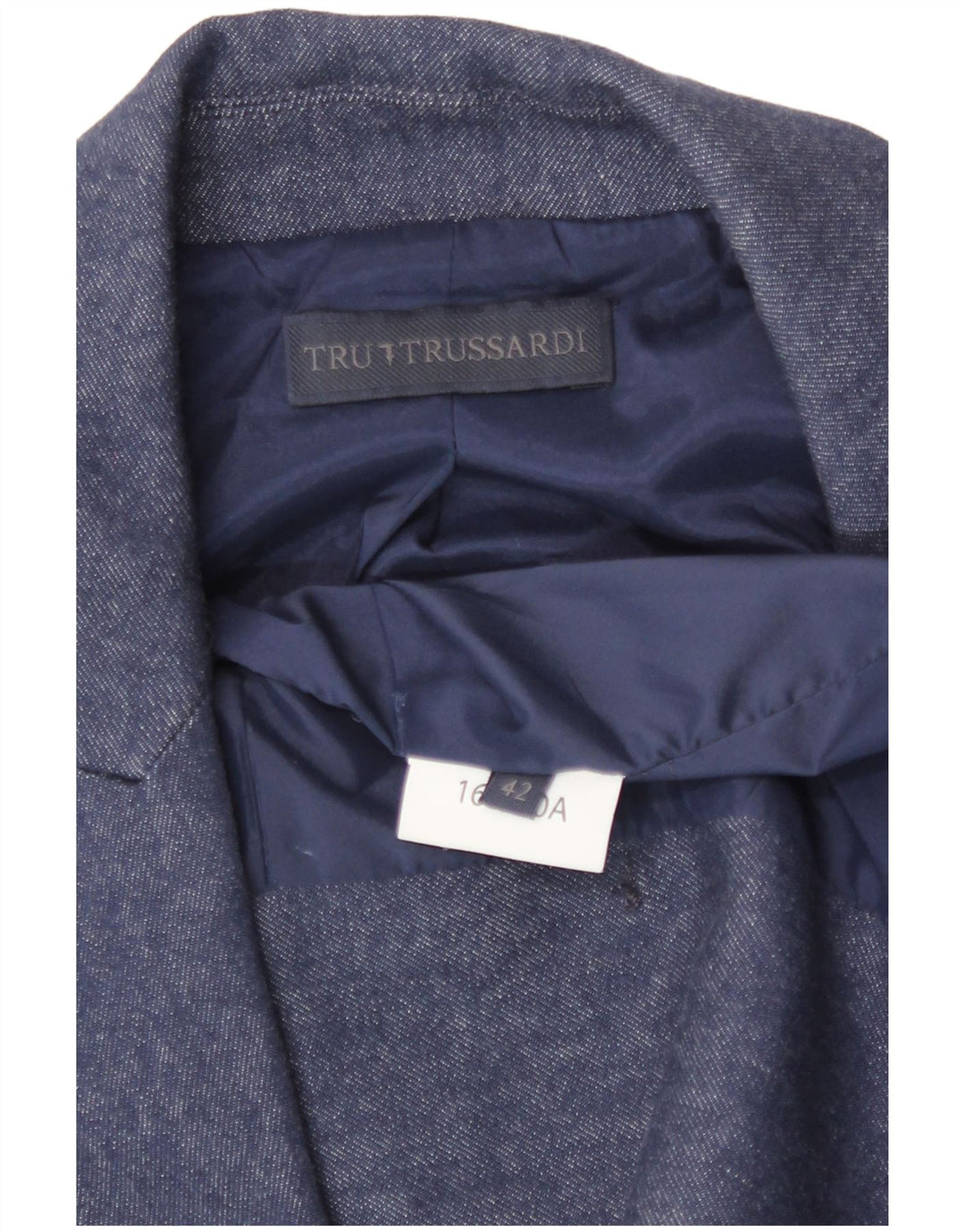 Jaqueta blazer feminina Trussardi manga 3/4 com peito duplo IT 42 azul médio