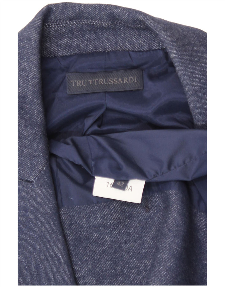 Jaqueta blazer feminina Trussardi manga 3/4 com peito duplo IT 42 azul médio