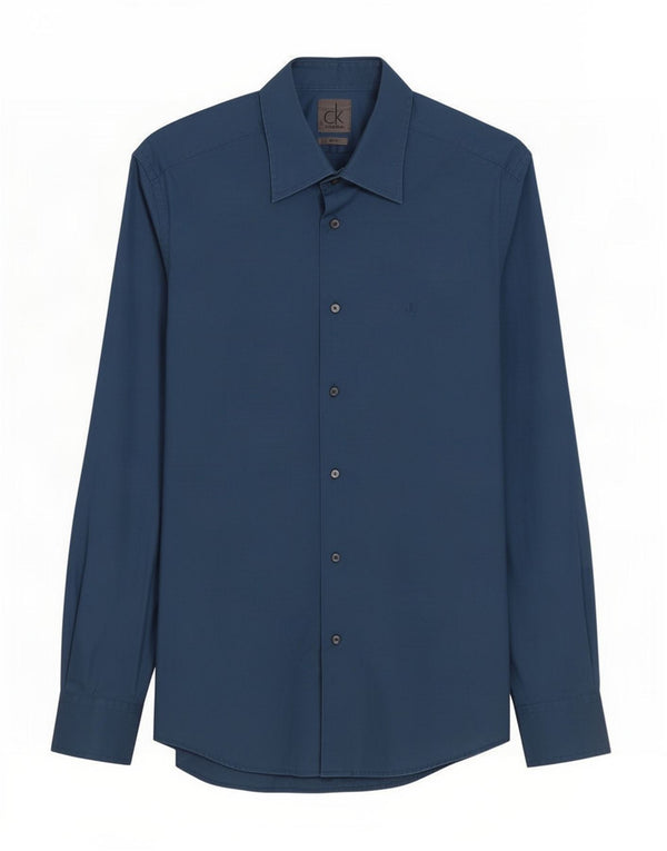 Camisa Calvin Klein Masculina Slim Fit Azul Médio Algodão