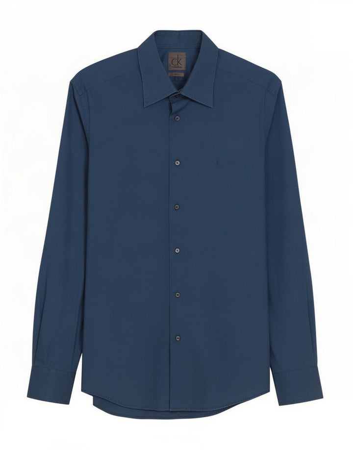 Camisa Calvin Klein Masculina Slim Fit Azul Médio Algodão