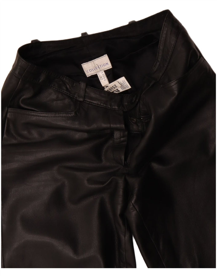 COLEÇÃO Calça feminina flare de couro UK 10 pequena W28 L32 couro preto