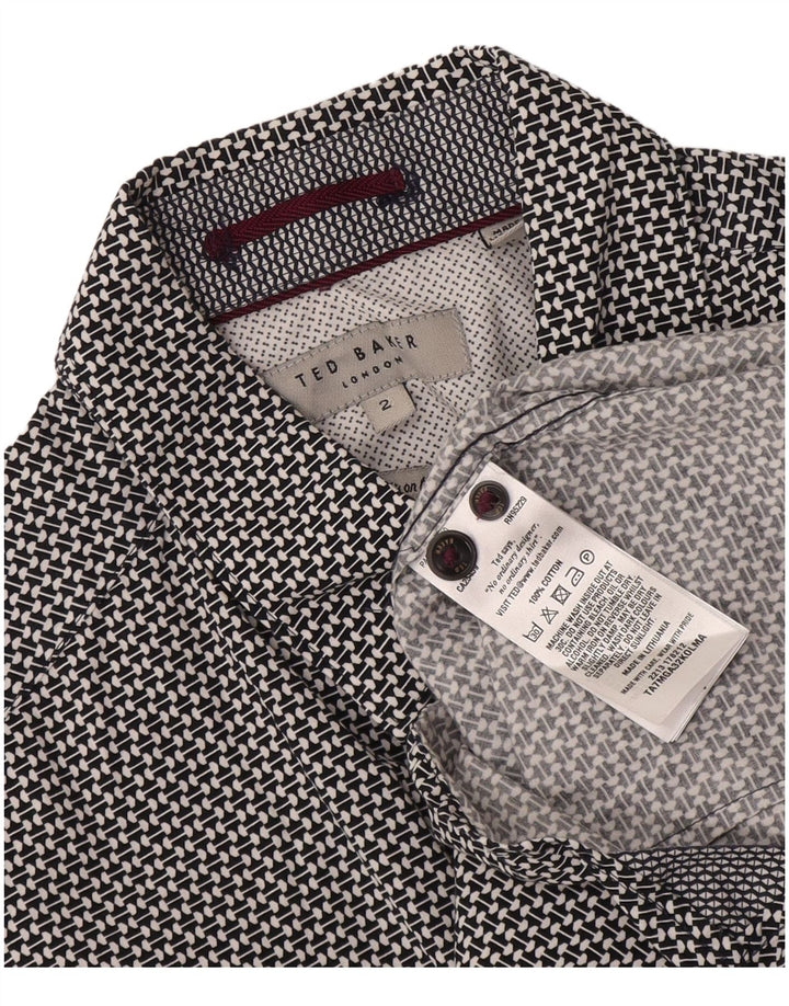 Camisa masculina Ted Baker tamanho 2 pequeno algodão geométrico preto
