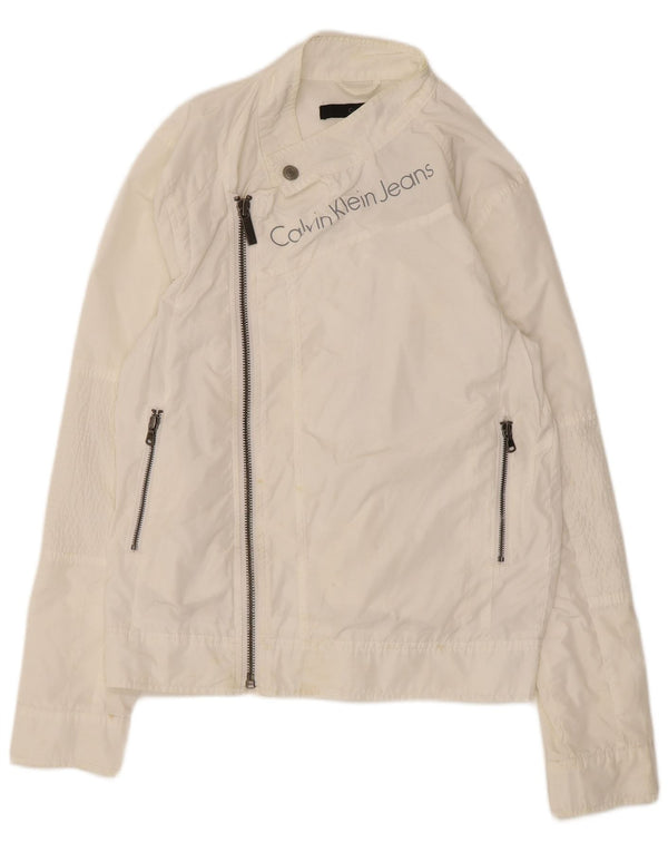 Casaco de chuva feminino Calvin Klein Jeans gráfico Reino Unido 10 pequeno poliéster branco