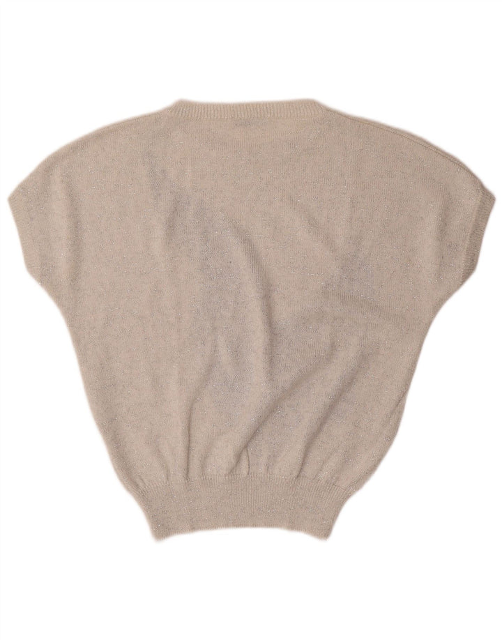 Suéter feminino VINTAGE com gola canoa Reino Unido 16 grande branco floral