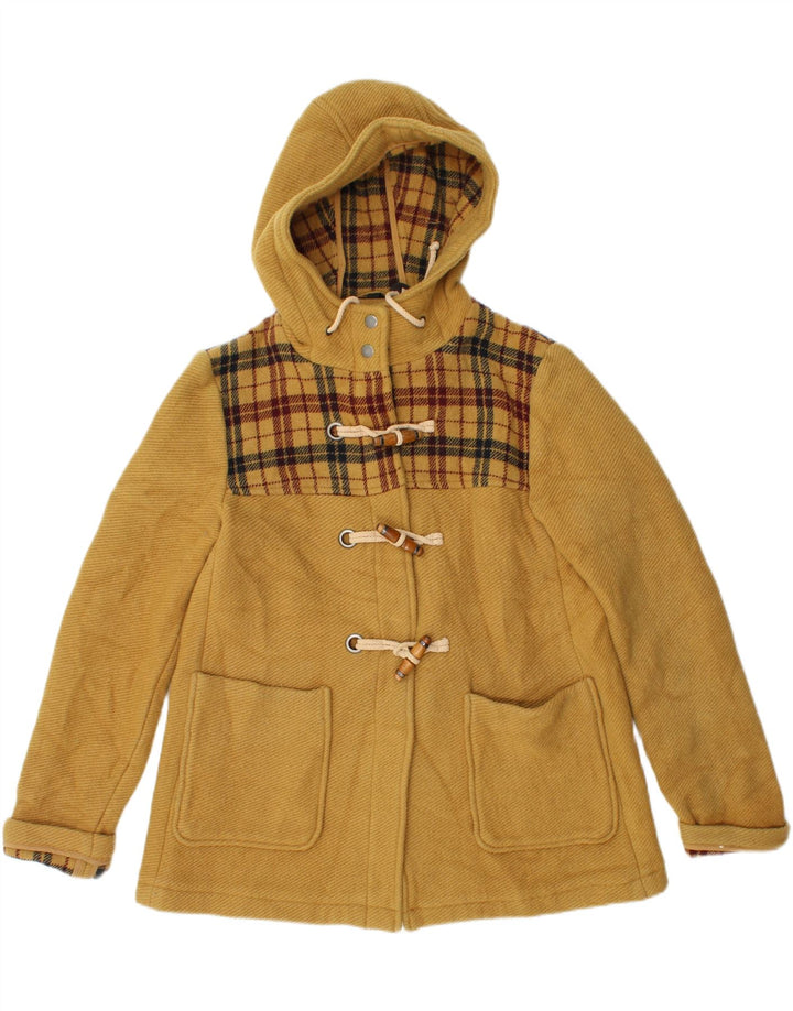Jaqueta feminina com capuz Topshop UK 10 pequena lã xadrez amarela