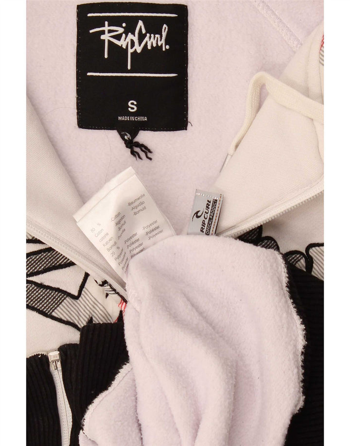 Rip Curl Suéter masculino com capuz e zíper gráfico pequeno algodão branco