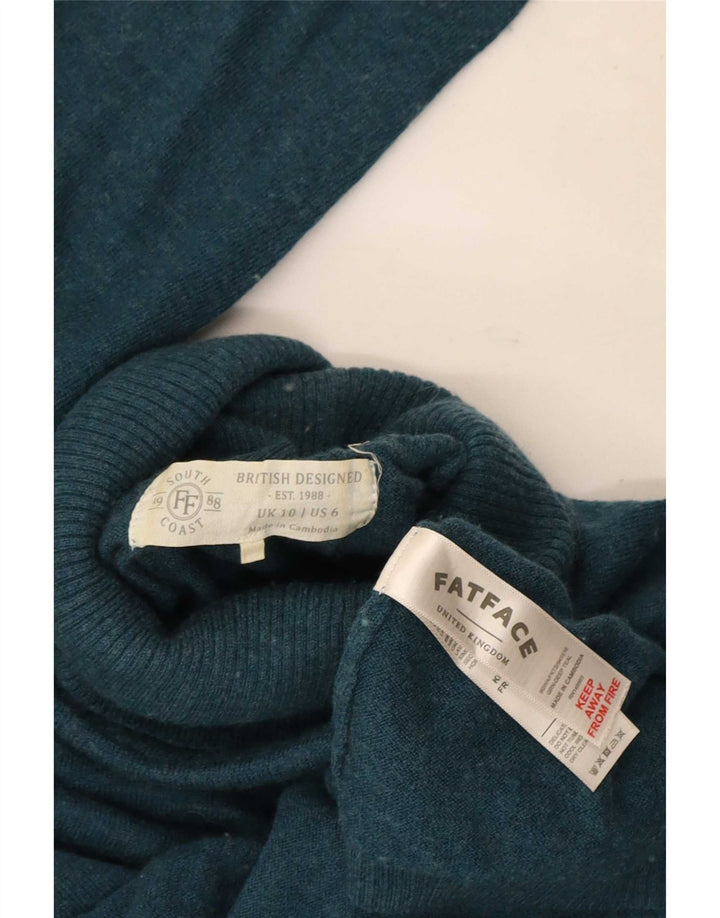 Suéter feminino Fat Face com gola redonda Reino Unido 10 lã azul pequena