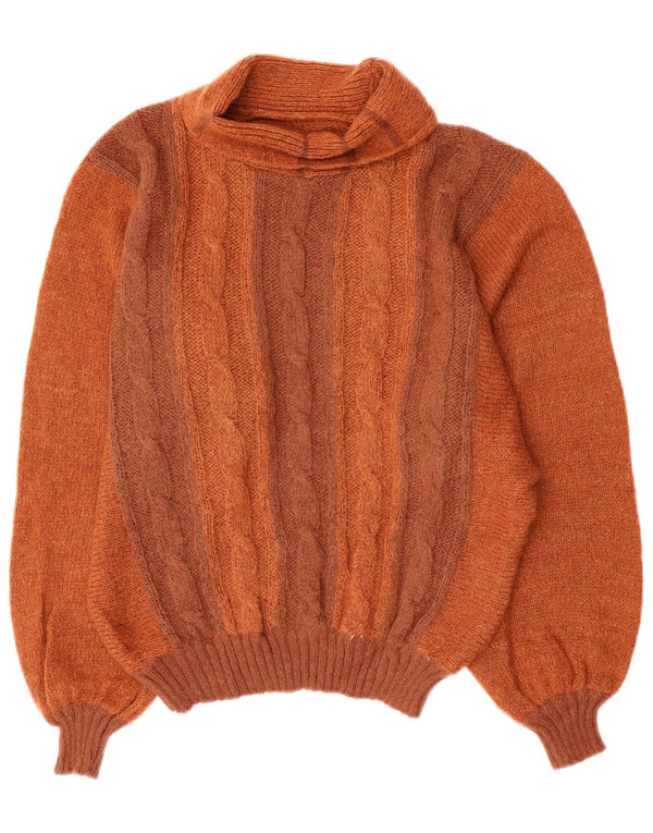 Suéter feminino vintage com gola redonda IT 46 grande bloco colorido marrom