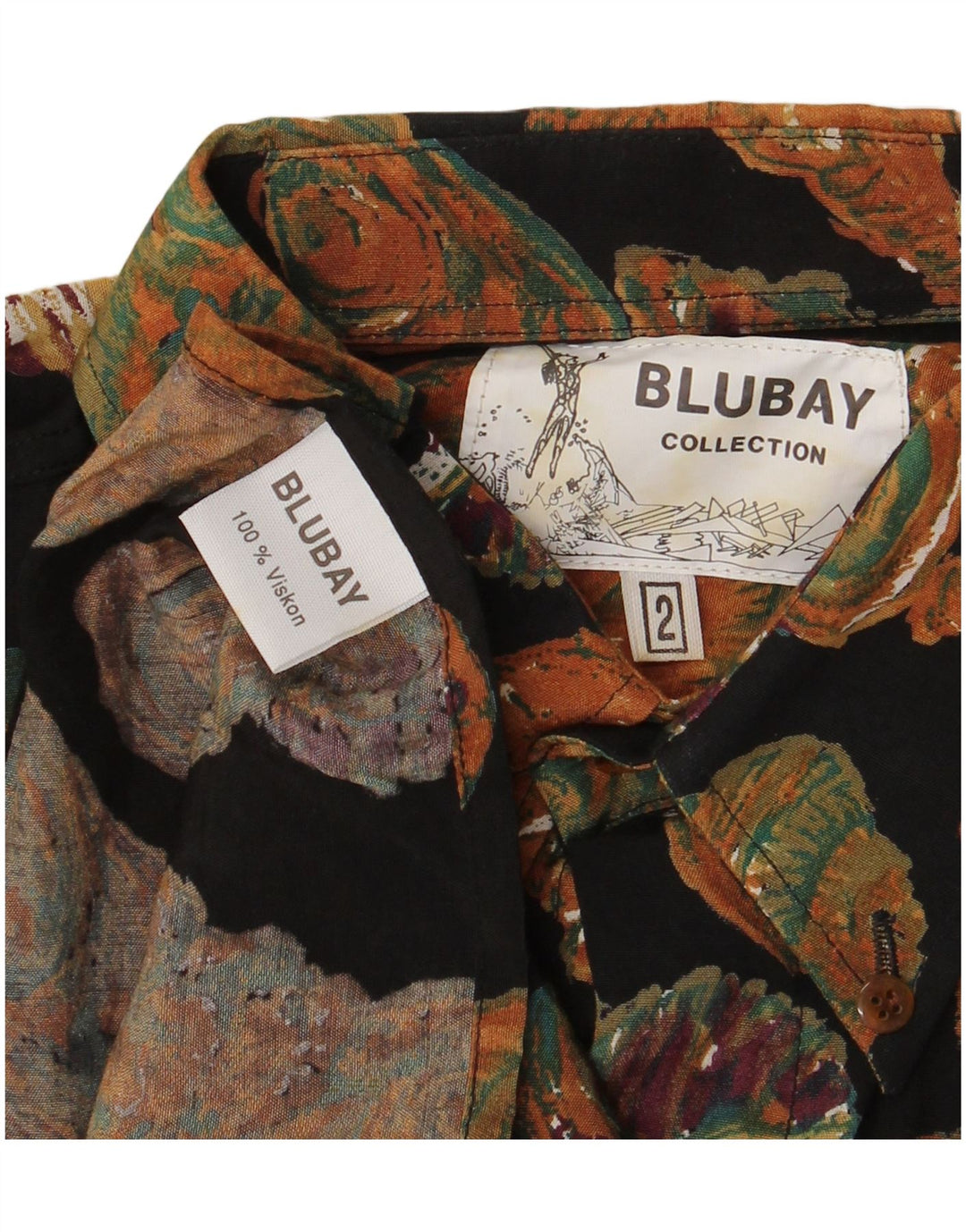 Vintage masculino abstrato Padrão camisa de manga curta viscose preta média