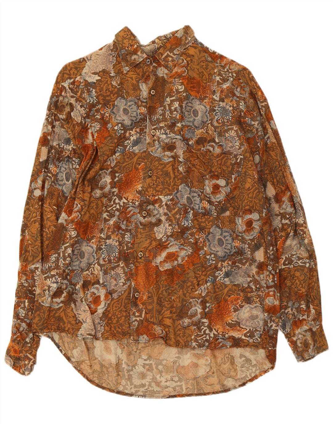 Camisa Masculina Vintage Pequena Marrom Floral