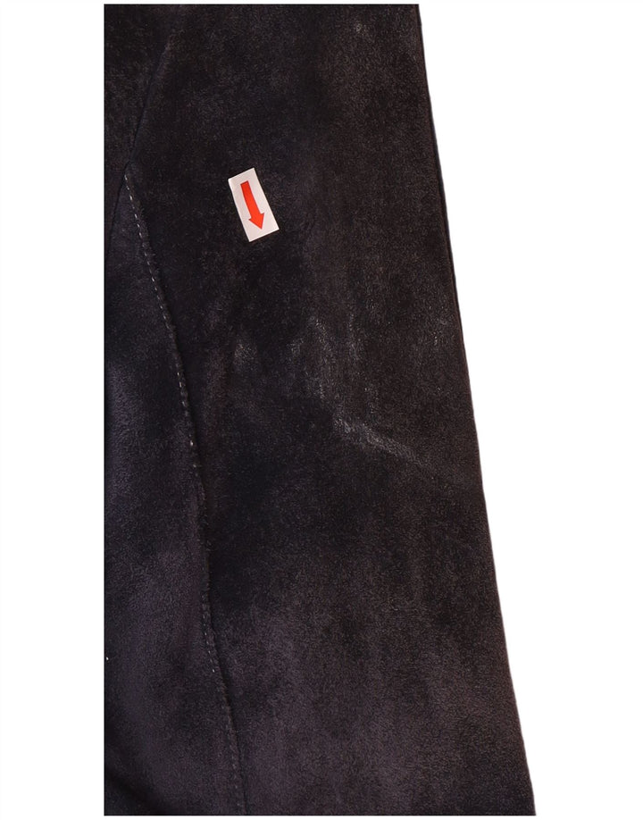 Jaqueta feminina de camurça BIBA Reino Unido 16 grande azul marinho