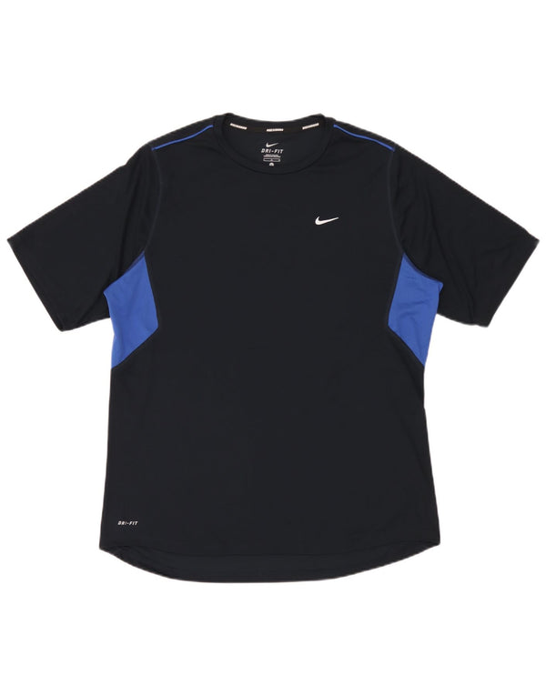 Camiseta masculina Nike Dri Fit Top grande bloco colorido azul marinho