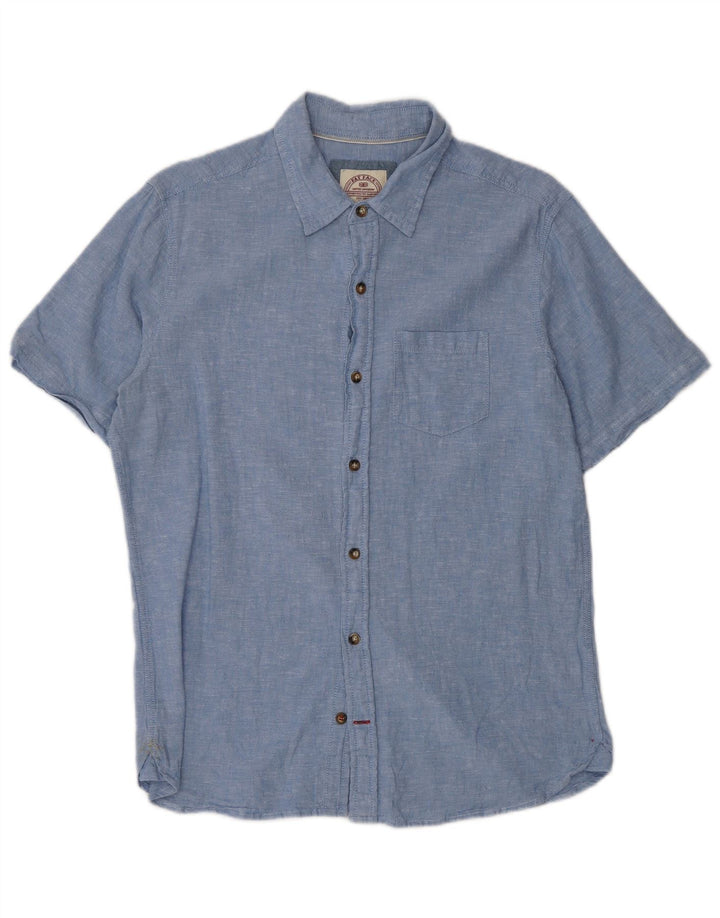 Camisa masculina de manga curta Fat Face pequena linho azul